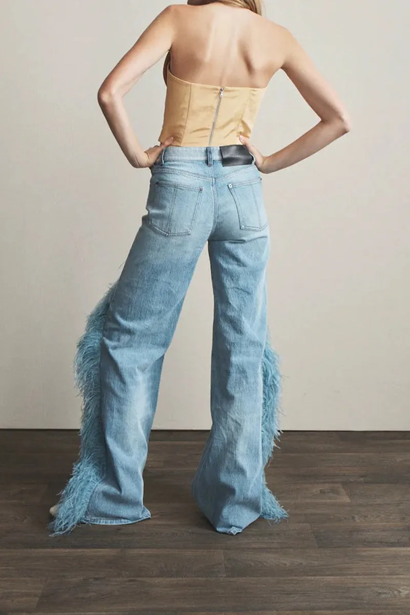 HPU1019 Feathered Flare Statement Jeans Pant