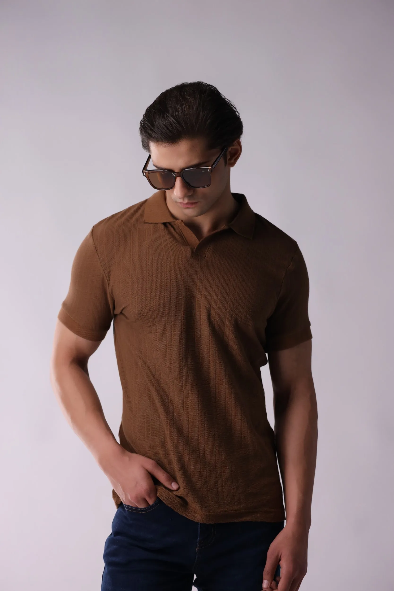 Knitted Brown Polo Shirt