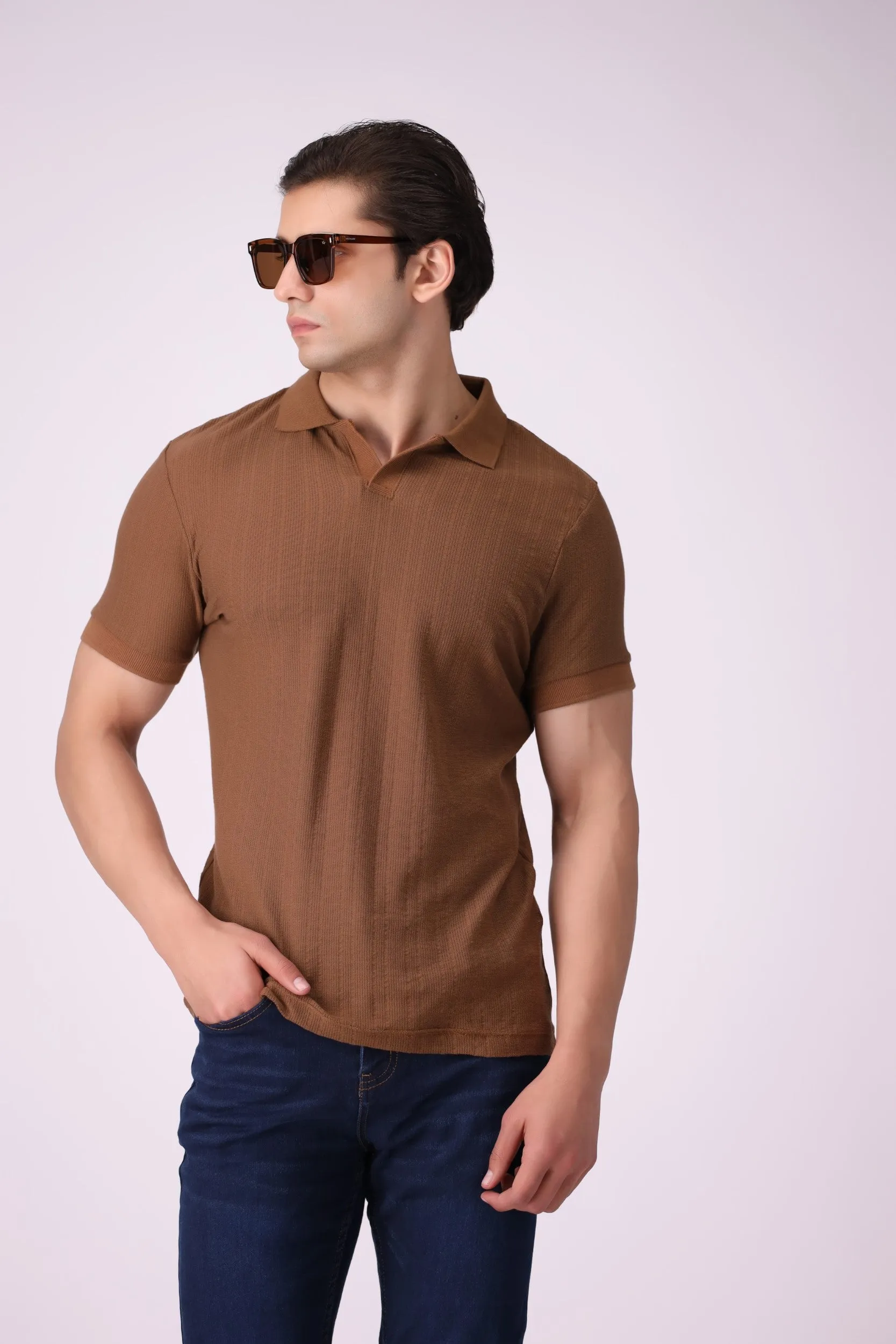 Knitted Brown Polo Shirt