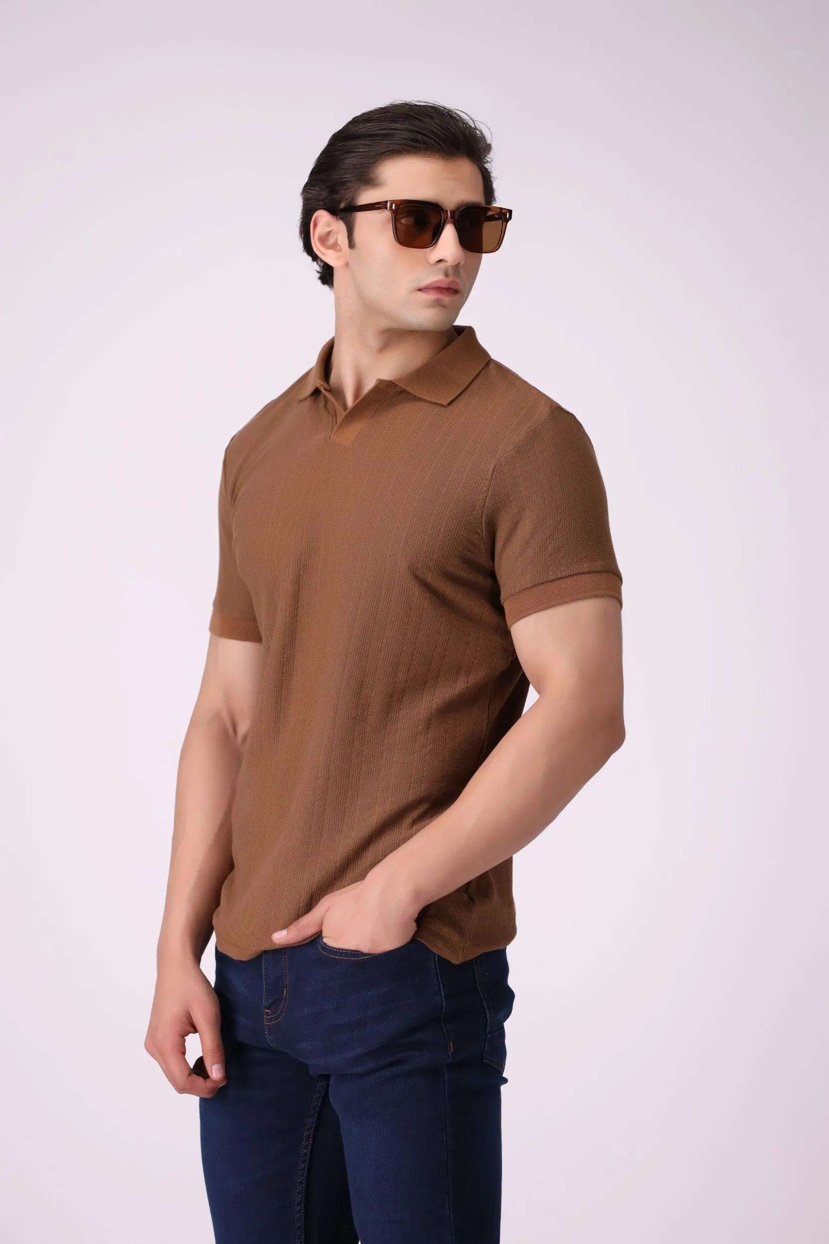 Knitted Brown Polo Shirt