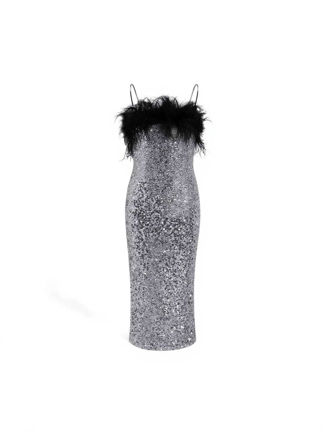 Lambo Crystal Chain Feather Sequin Dress