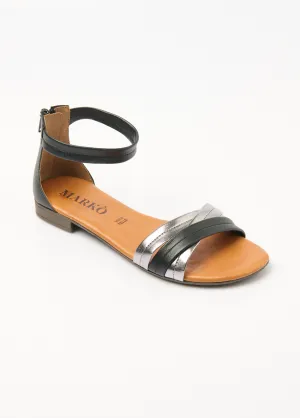 Leather multi-strap zip heel sandals