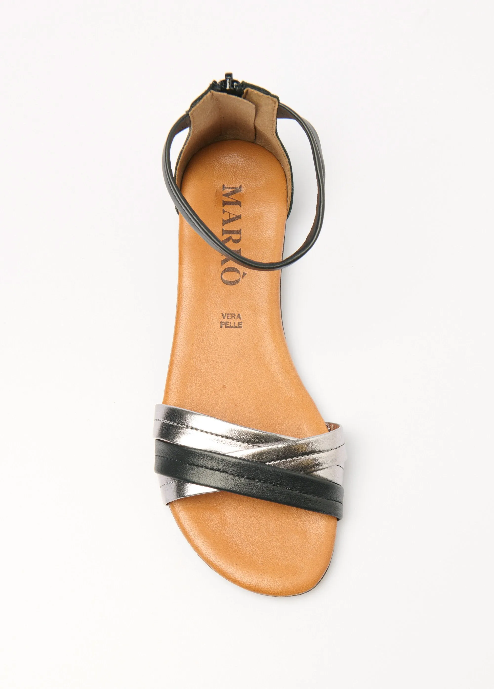 Leather multi-strap zip heel sandals