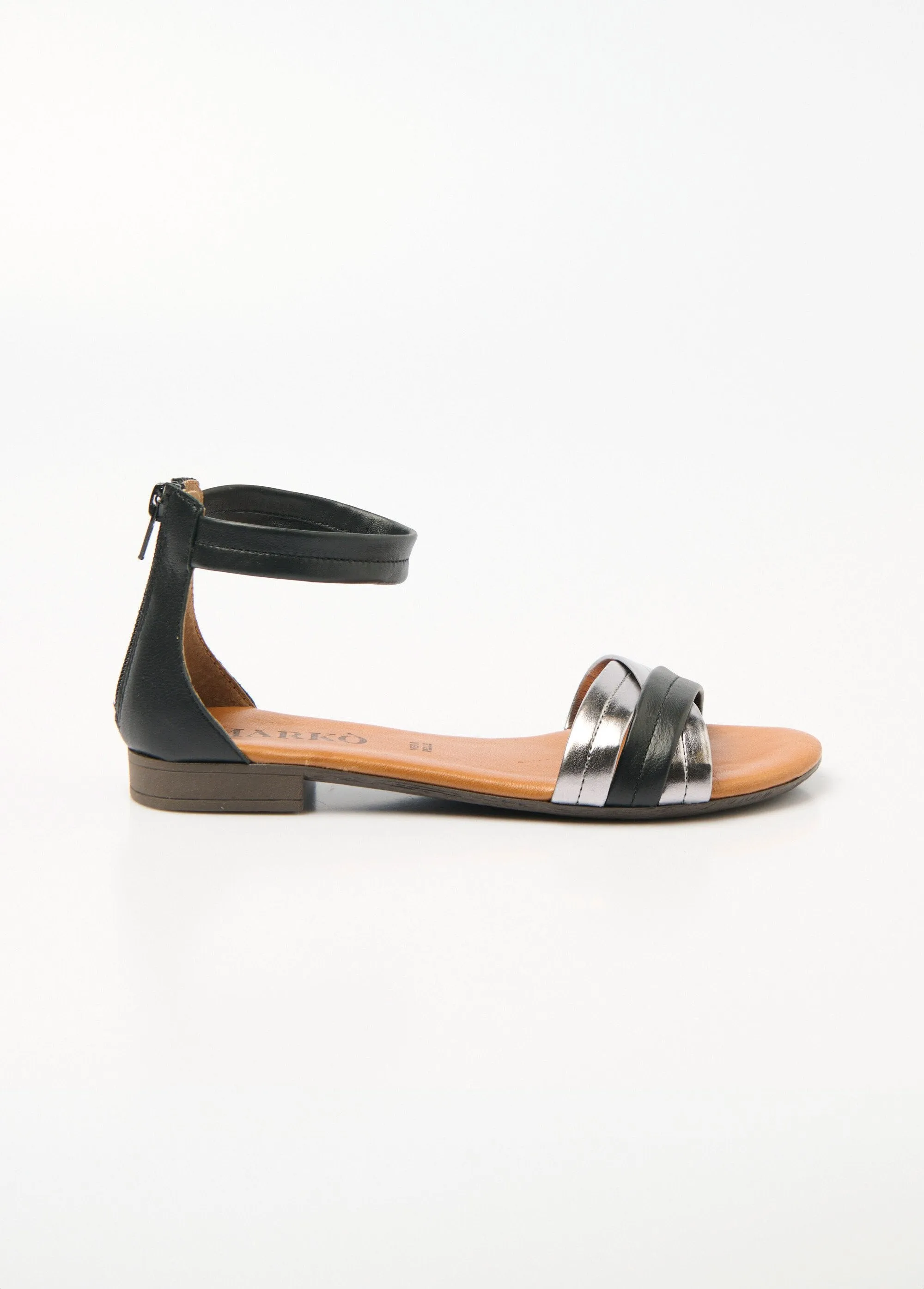Leather multi-strap zip heel sandals