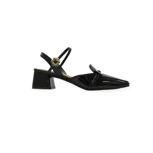 Loafer Buckle Heels in Hana Black Patent