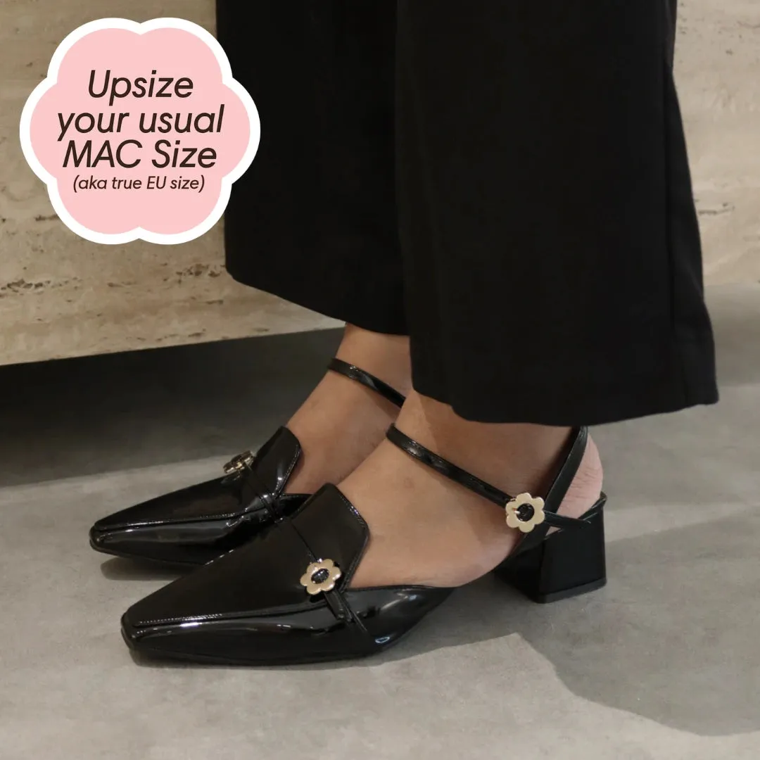 Loafer Buckle Heels in Hana Black Patent