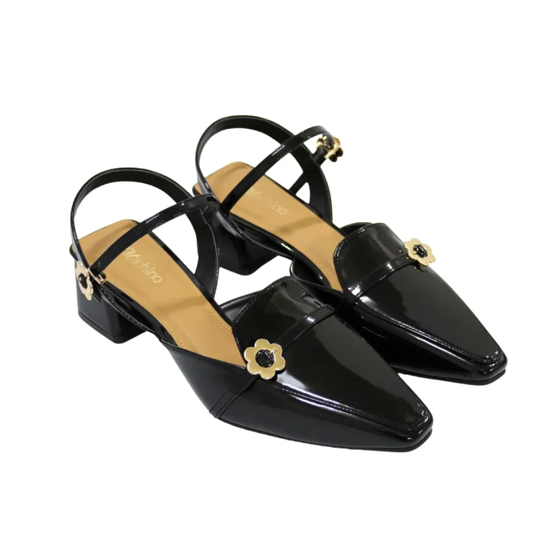 Loafer Buckle Heels in Hana Black Patent
