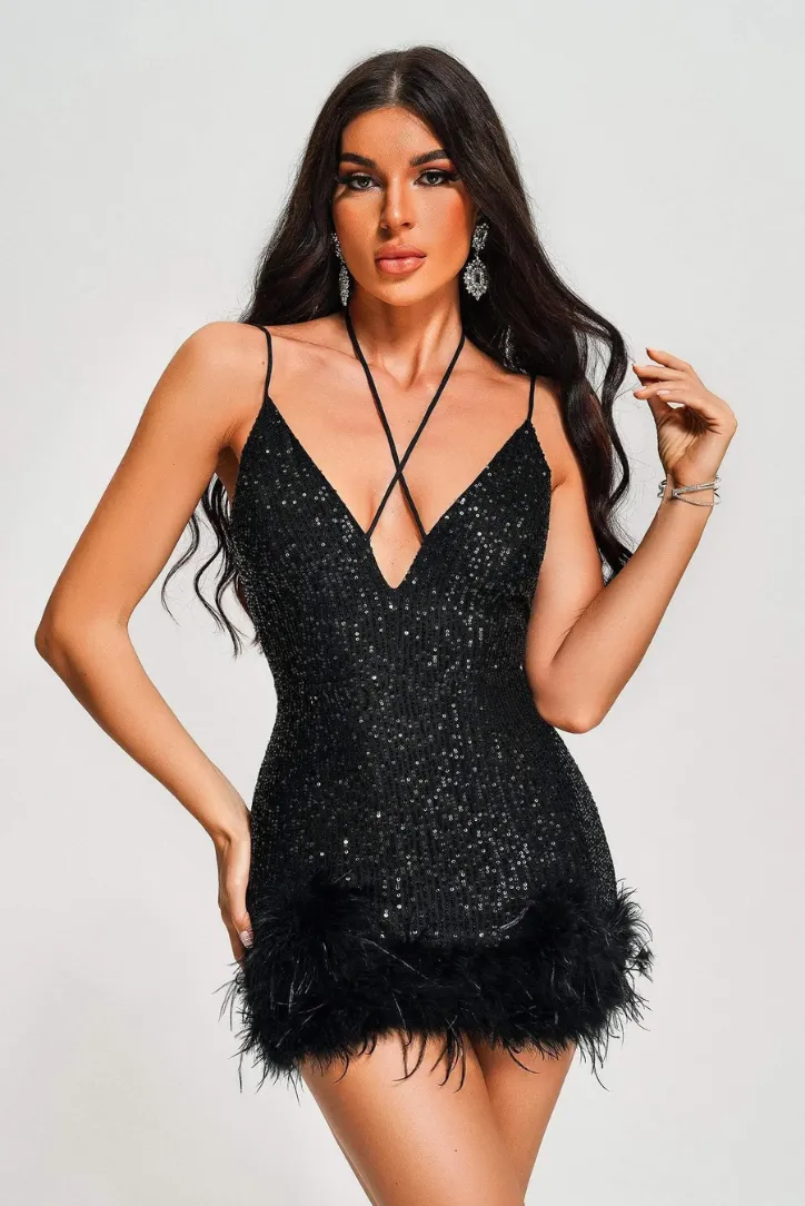 Louisa Sequin Mini- Black