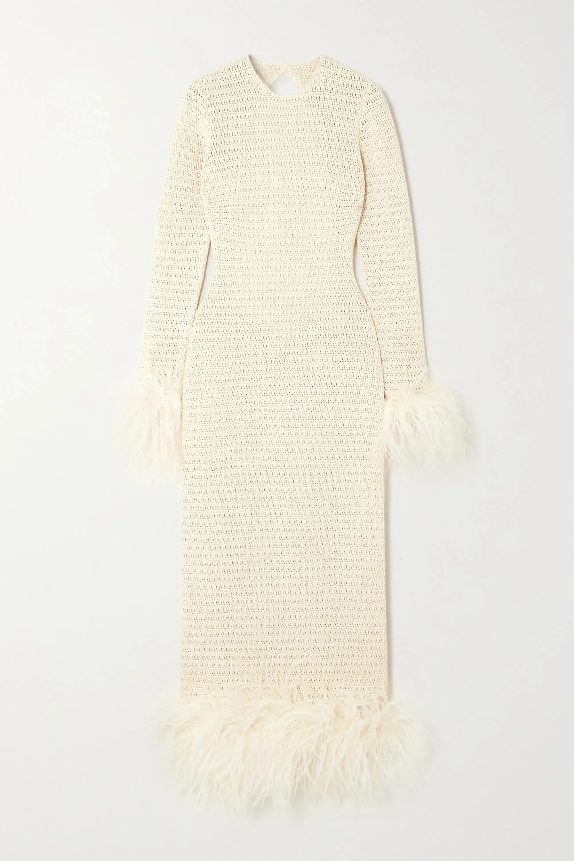 MAGDA BUTRYM
Open-back feather-trimmed crocheted cotton-blend midi dress