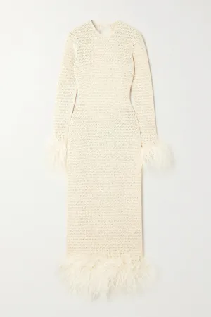 MAGDA BUTRYM
Open-back feather-trimmed crocheted cotton-blend midi dress