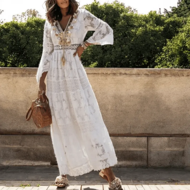 Mason | Boho White Lace Maxi Dress – Holiday & Beach Style