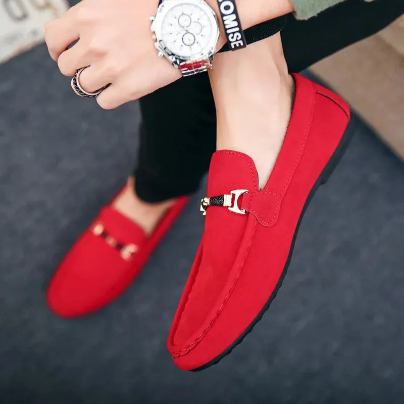 Men's Casual Shoes Red Loafers Cleat Shoes Metal Trim Adulto Driving Moccasin Soft Comfortable Casual Shoes Men's Sneakers Flats