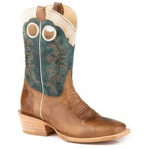 Men's Roper Ride 'Em Cowboy Leather Boots Handcrafted Tan
