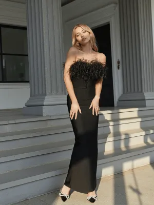 Mina Strapless Feather Trimmed Bandage Dress