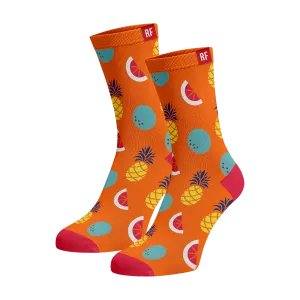 Orange Bamboo Socks with Exotic Fruits by Red Fraktion