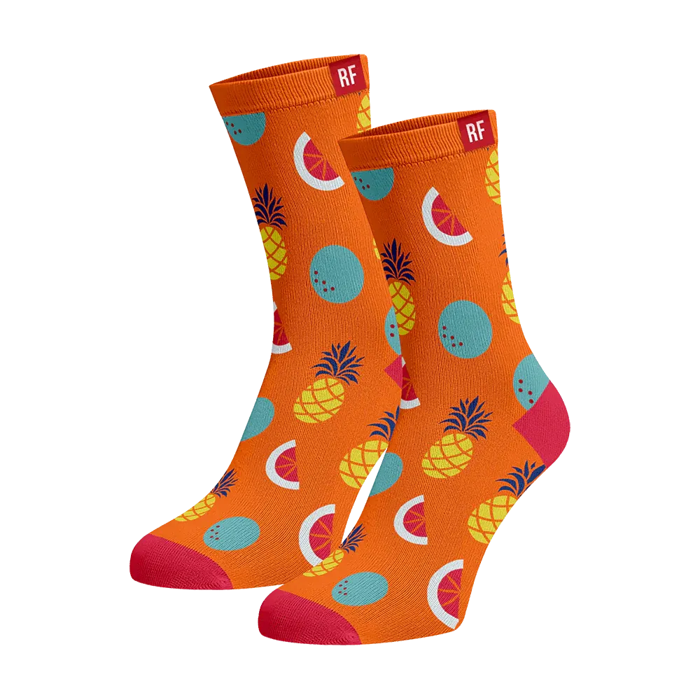 Orange Bamboo Socks with Exotic Fruits by Red Fraktion
