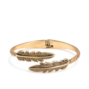 OXIDIZED GOLD FEATHER HINGED BRACELET #SQBRC-06062G (GA13)