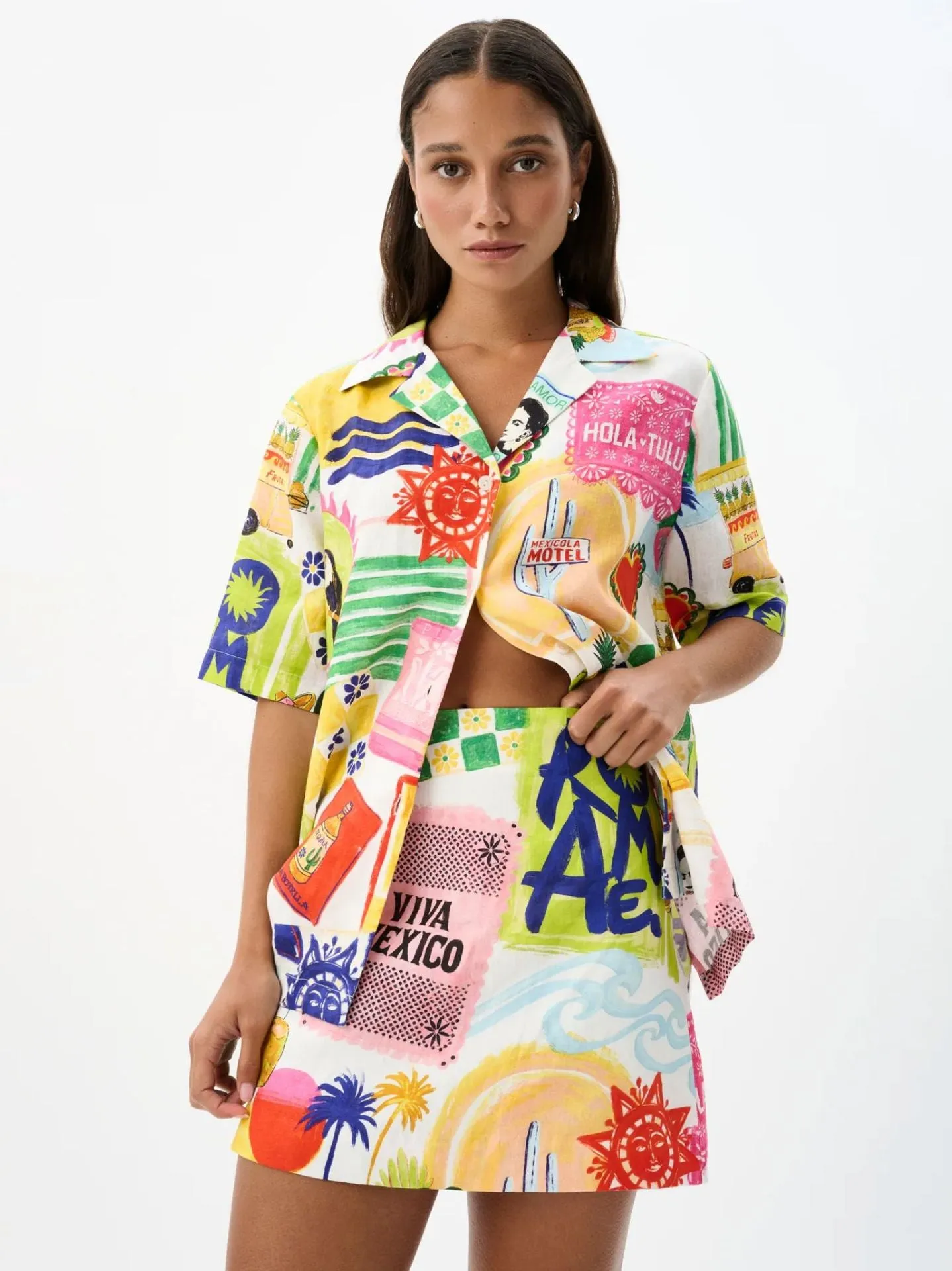 Playful Graffiti Print Two-Piece Top and Skirt Set