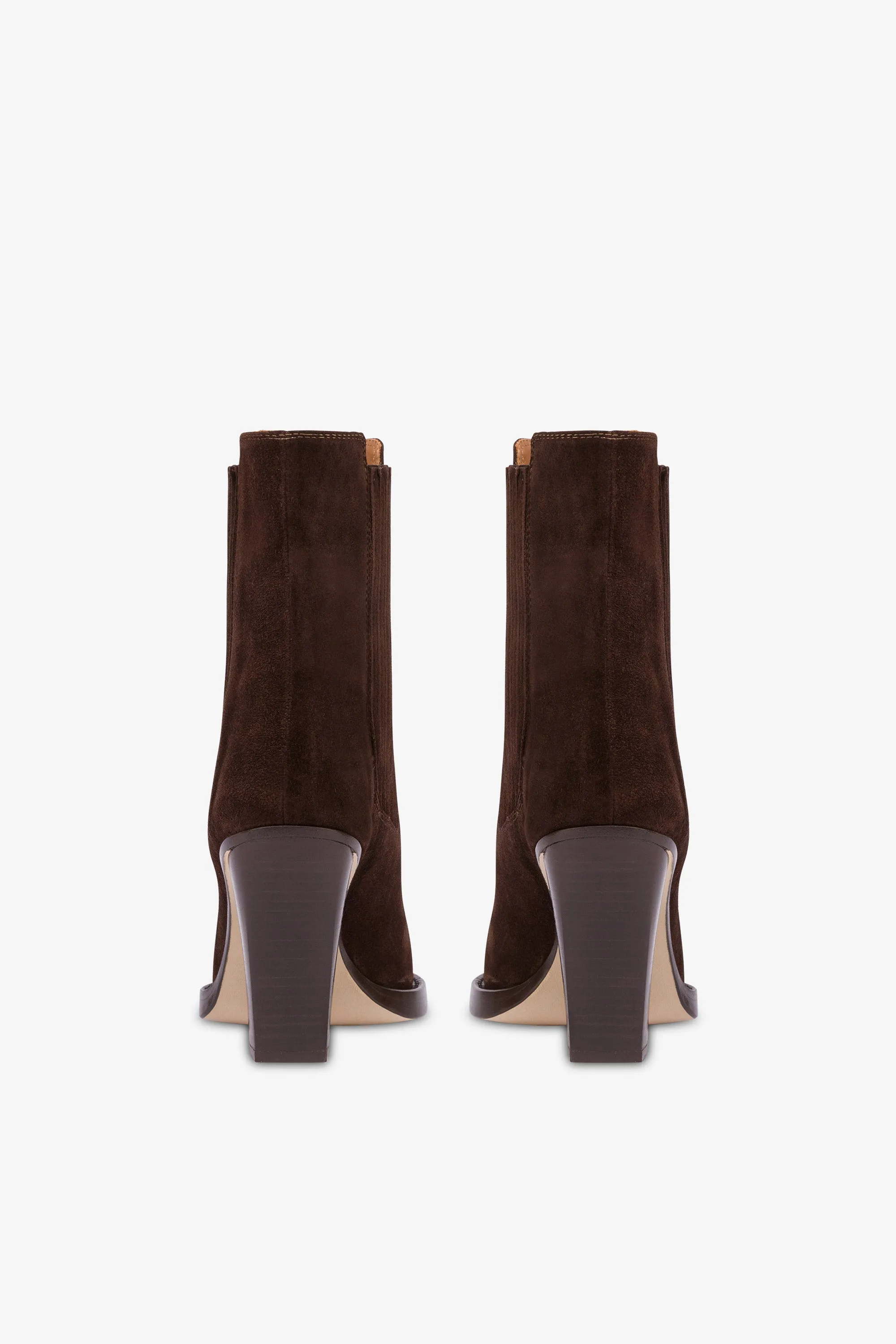 Pointed ankle boots in smooth pepper suede leather
