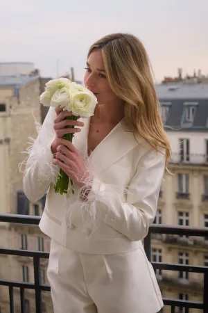 "The Chloe" - Crop Feather Blazer (Cream)