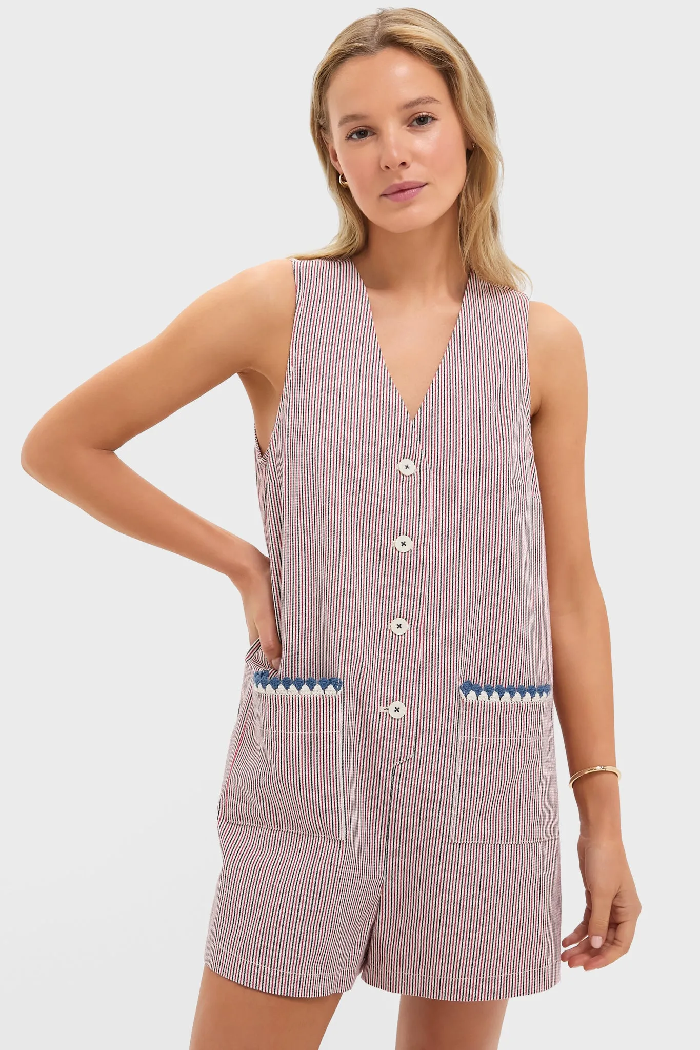 Red and Blue Stripe Myla Romper