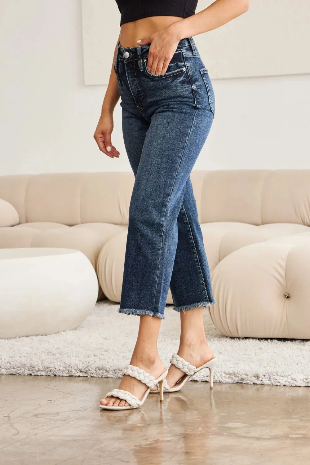 RFM Full Size Tummy Control High Waist Raw Hem Jeans
