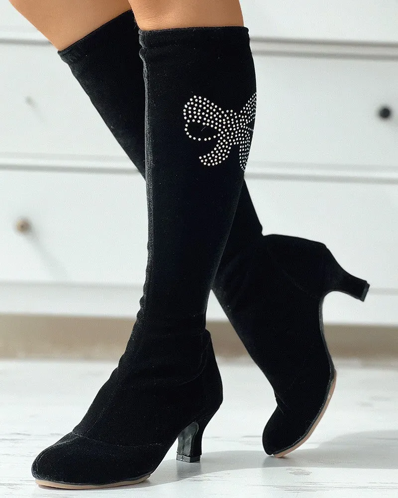 Rhinestone Bowknot Pattern Dancing Boots