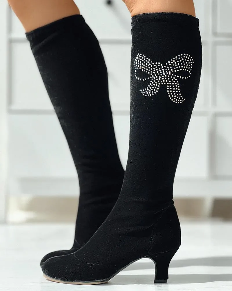 Rhinestone Bowknot Pattern Dancing Boots