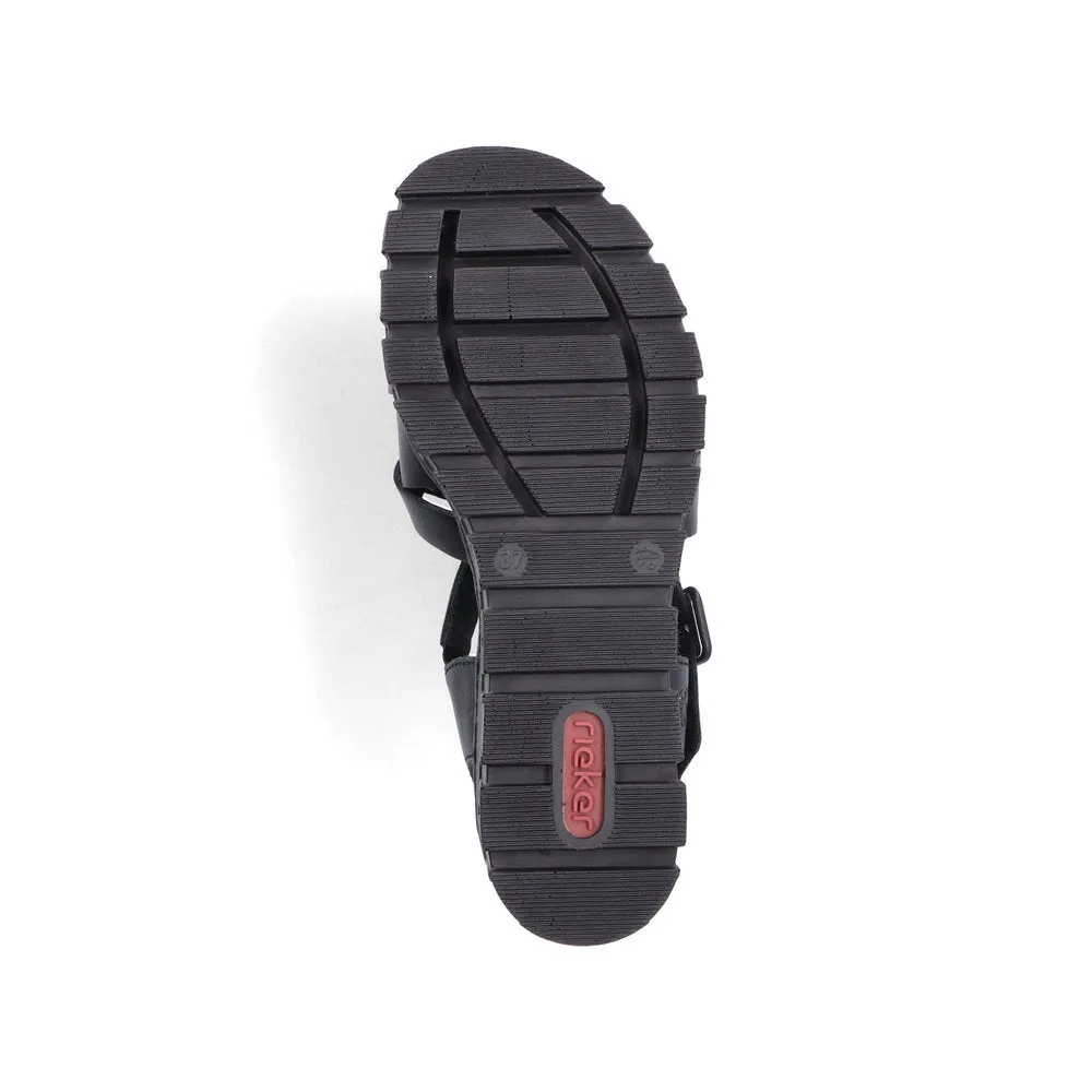 Rieker Strappy Chunky Wedge Sandal Black
