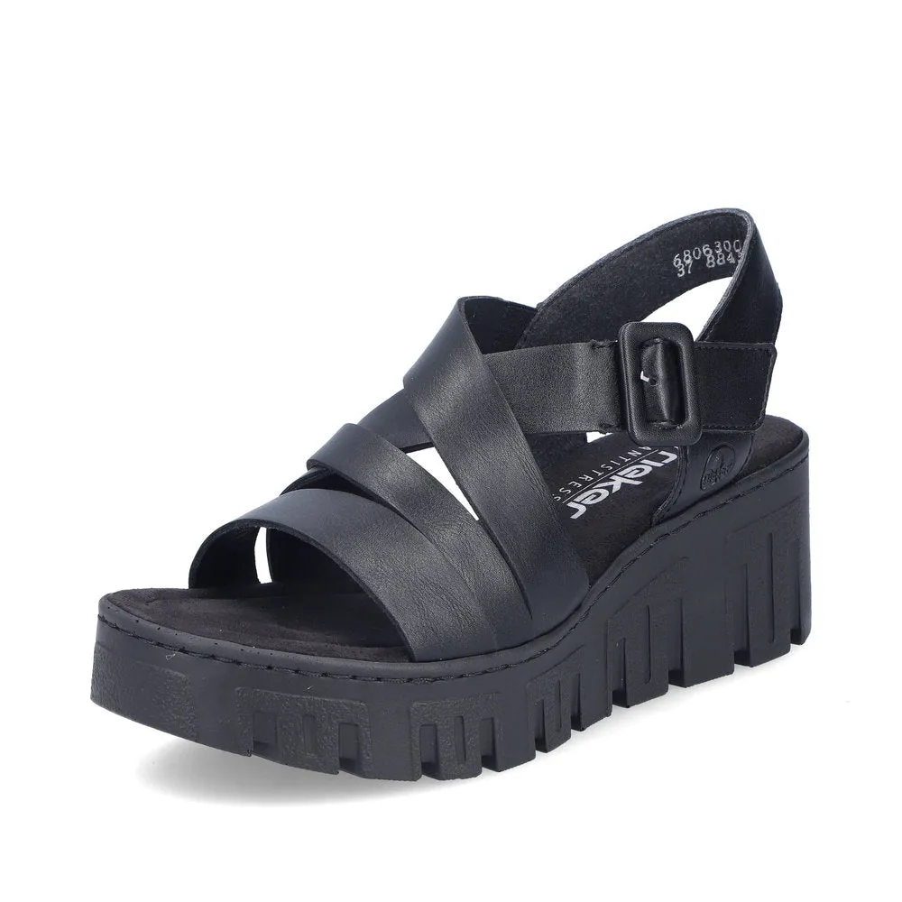 Rieker Strappy Chunky Wedge Sandal Black