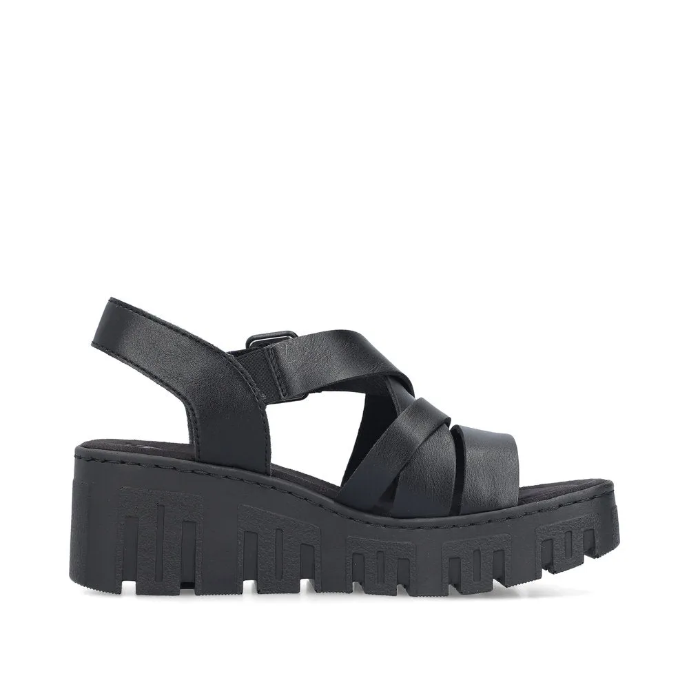 Rieker Strappy Chunky Wedge Sandal Black
