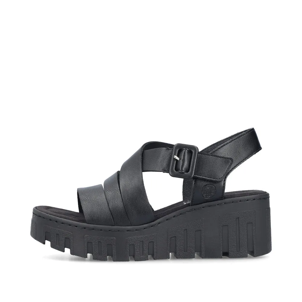 Rieker Strappy Chunky Wedge Sandal Black