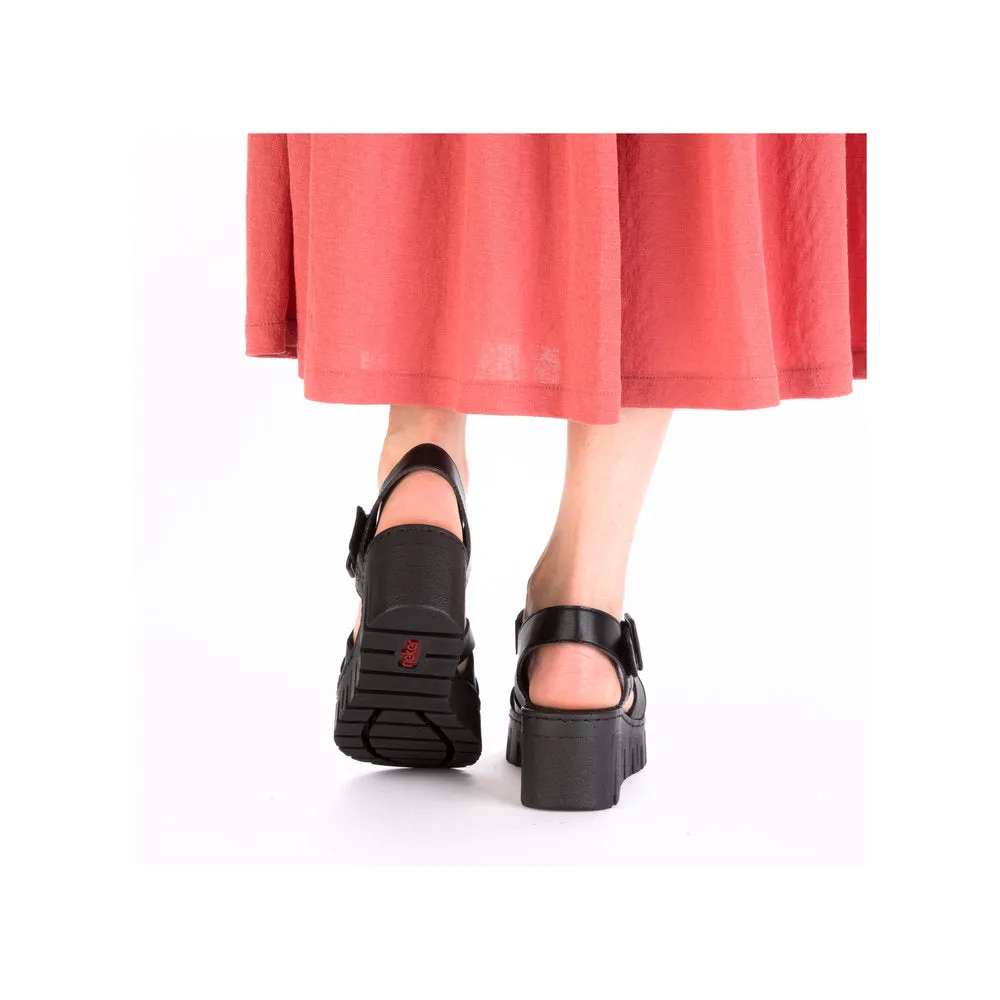 Rieker Strappy Chunky Wedge Sandal Black