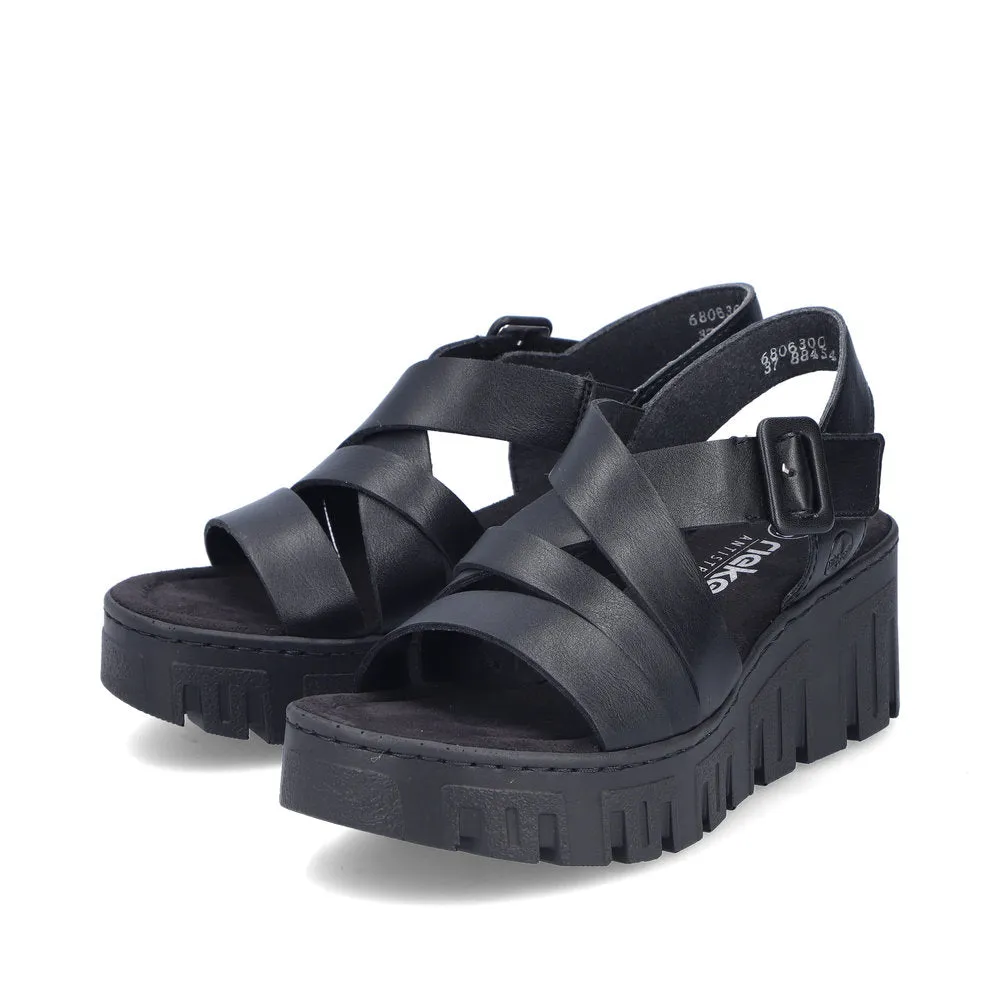 Rieker Strappy Chunky Wedge Sandal Black