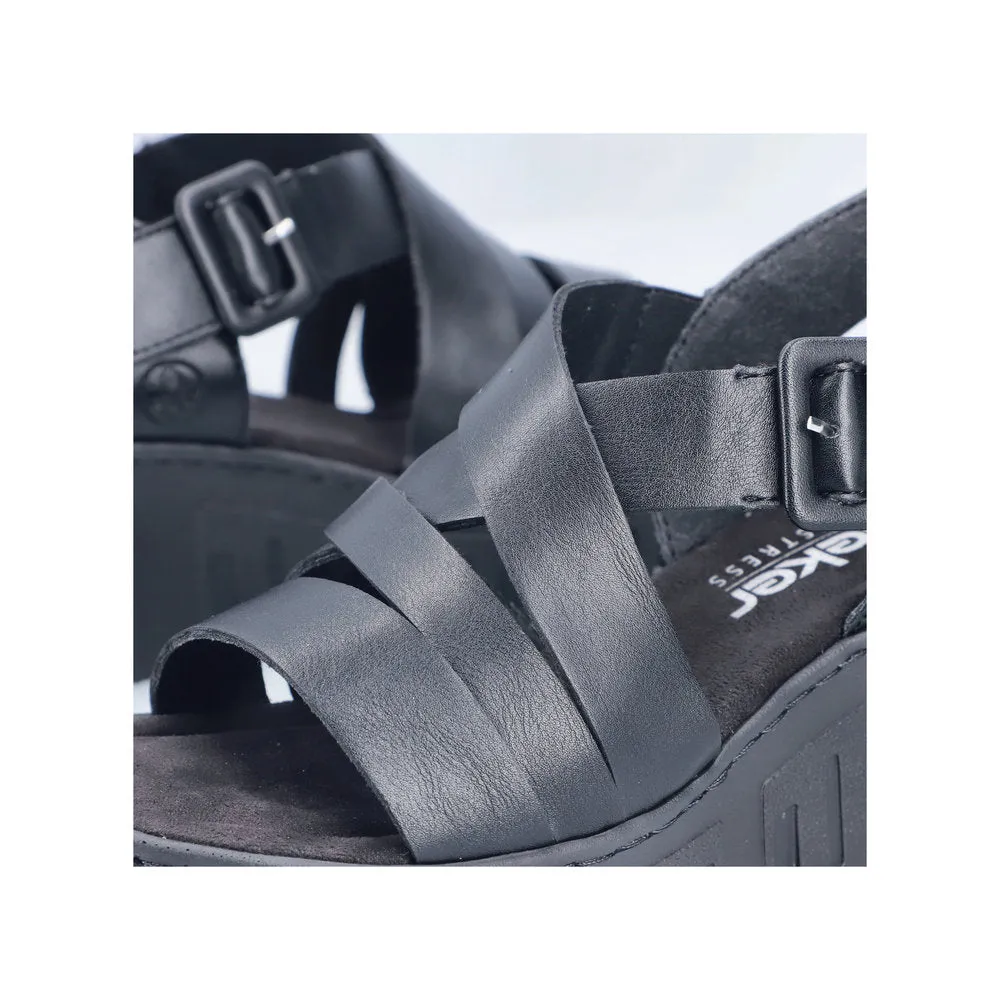 Rieker Strappy Chunky Wedge Sandal Black