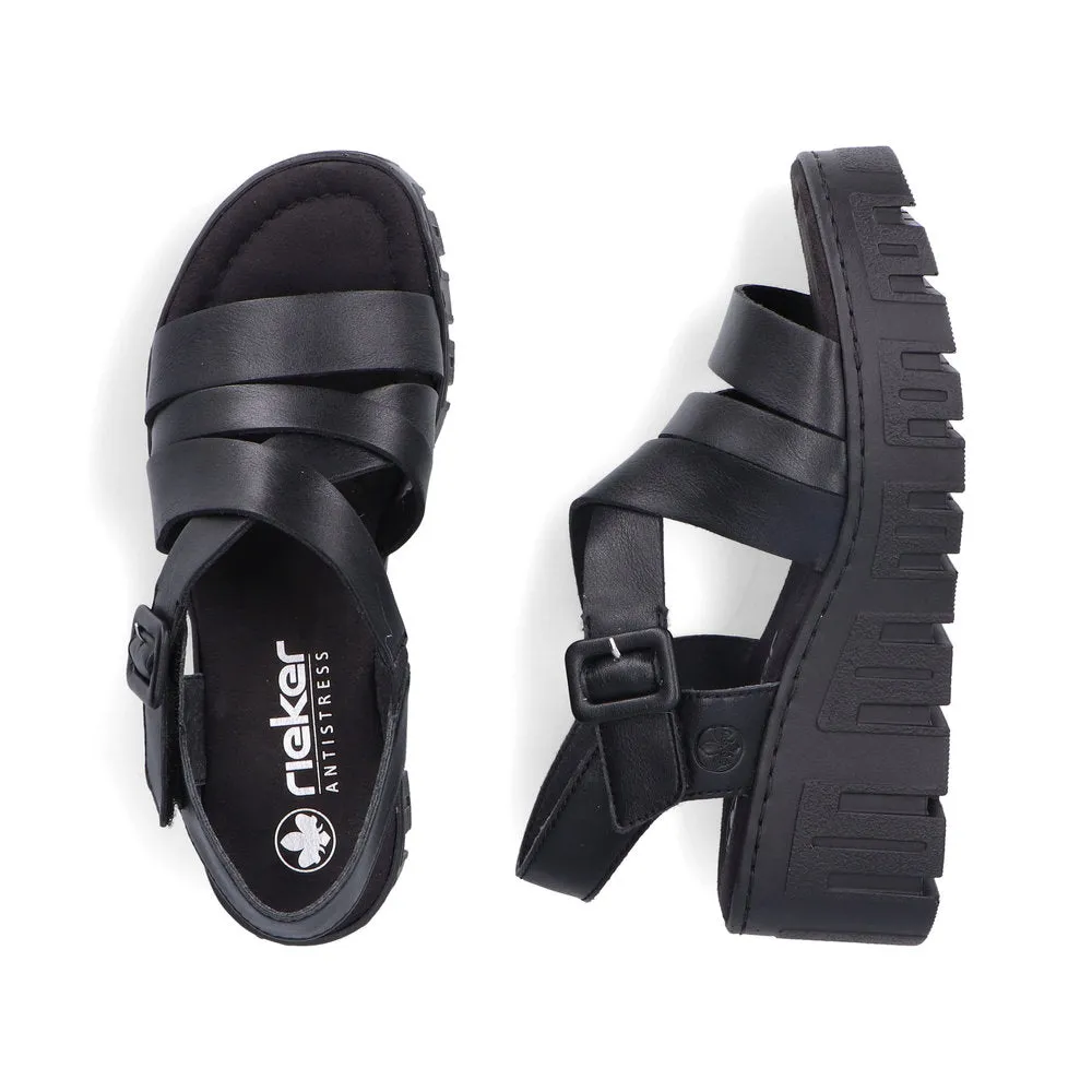 Rieker Strappy Chunky Wedge Sandal Black