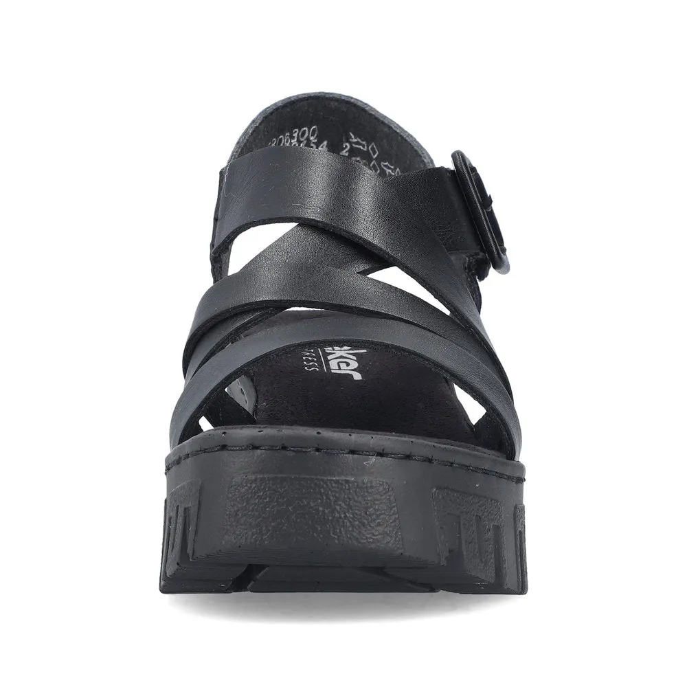 Rieker Strappy Chunky Wedge Sandal Black