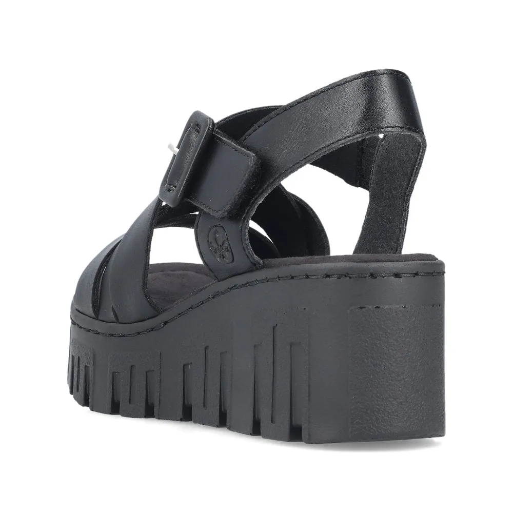 Rieker Strappy Chunky Wedge Sandal Black