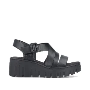 Rieker Strappy Chunky Wedge Sandal Black