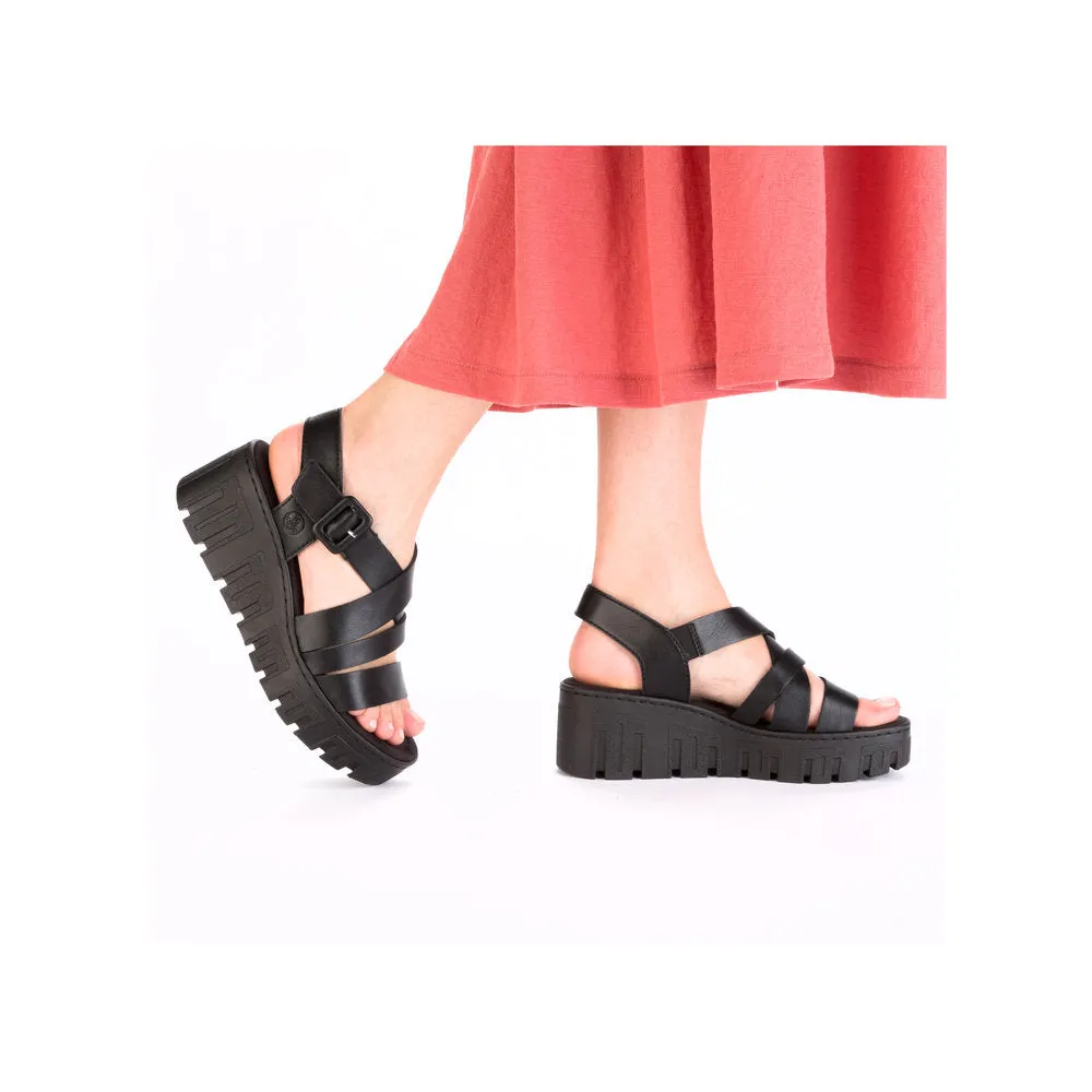 Rieker Strappy Chunky Wedge Sandal Black