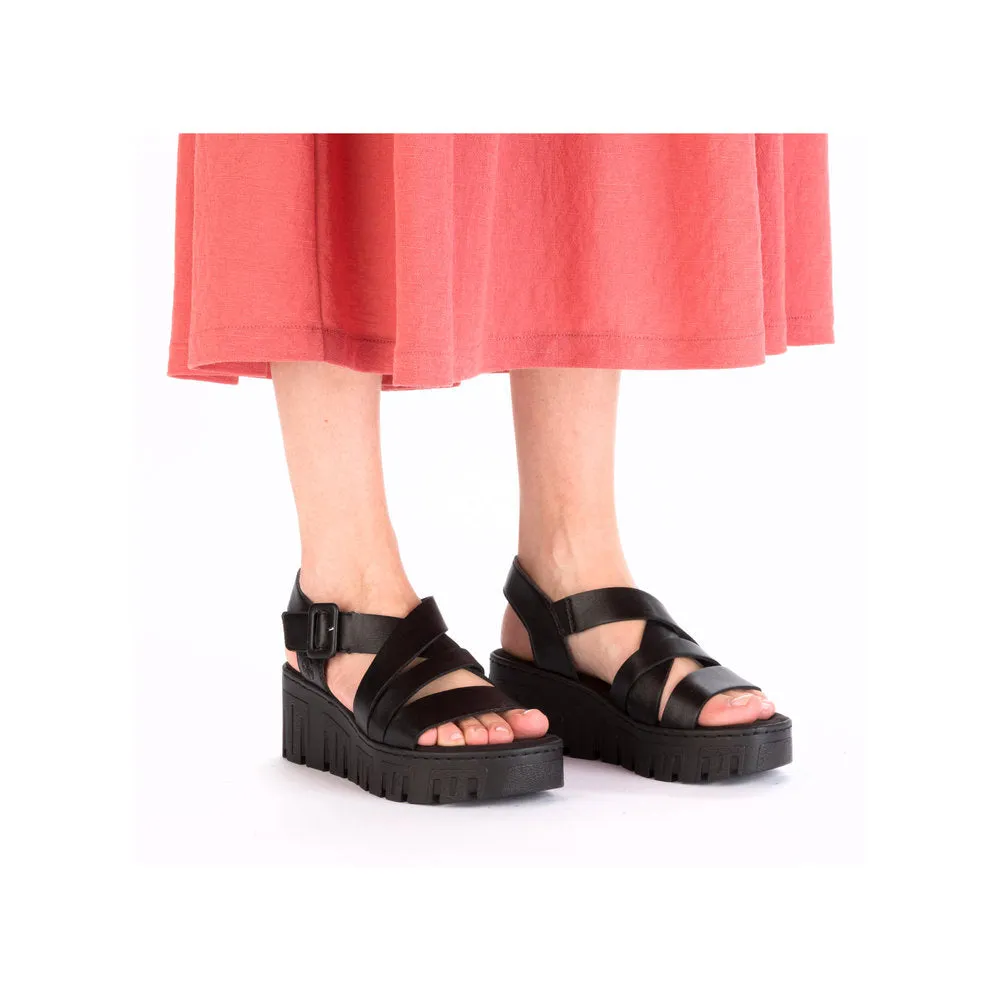 Rieker Strappy Chunky Wedge Sandal Black