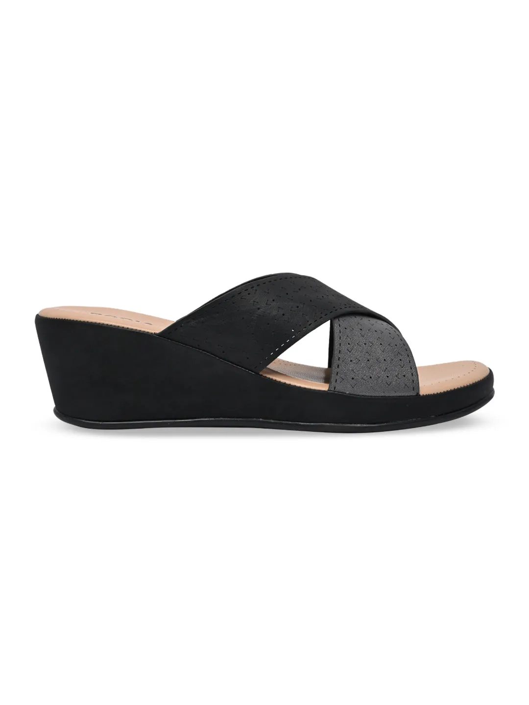 Rocia By Regal Black Women Laser Cut Wedges