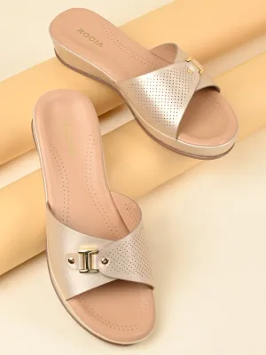 Rocia By Regal Gold Women Slip On Buckled Flats