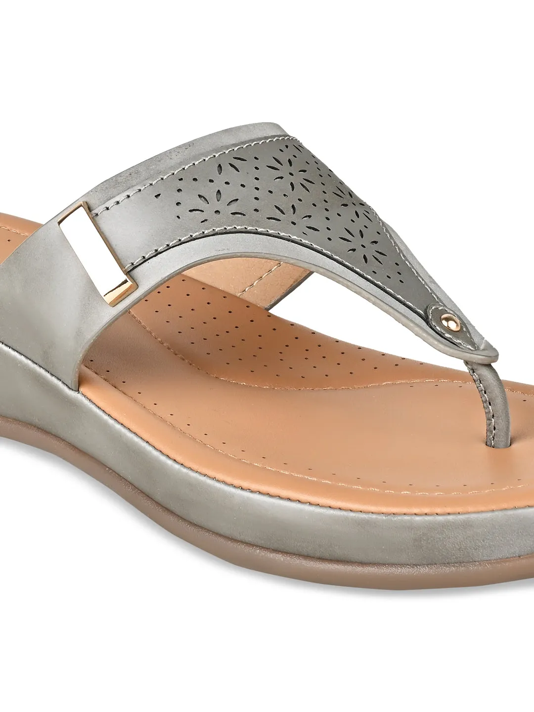 Rocia By Regal Grey Women Laser Cut Comfort Flats