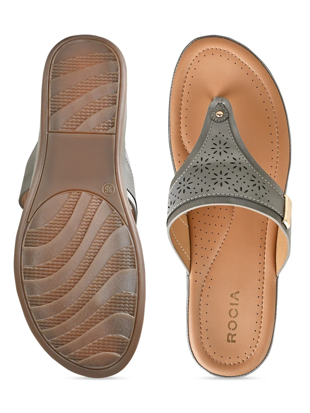 Rocia By Regal Grey Women Laser Cut Comfort Flats