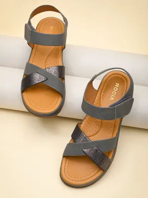 Rocia By Regal Gun Metal Women Casual Comfort Flat Sandals