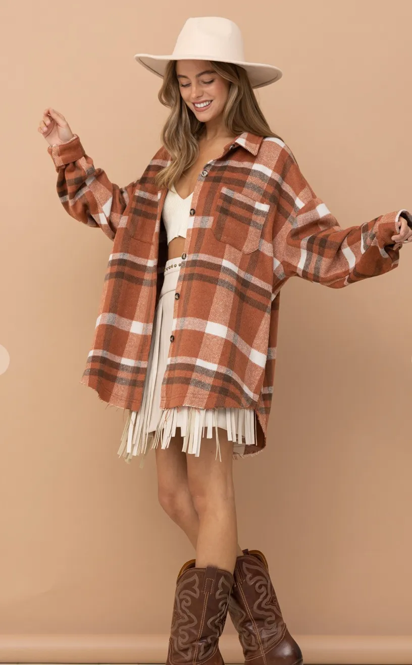 Rust Oversized  Boyfriend Shacket