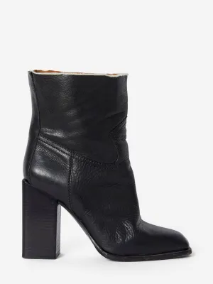 SAINT LAURENT LEATHER CANVAS ANKLE BOOTS