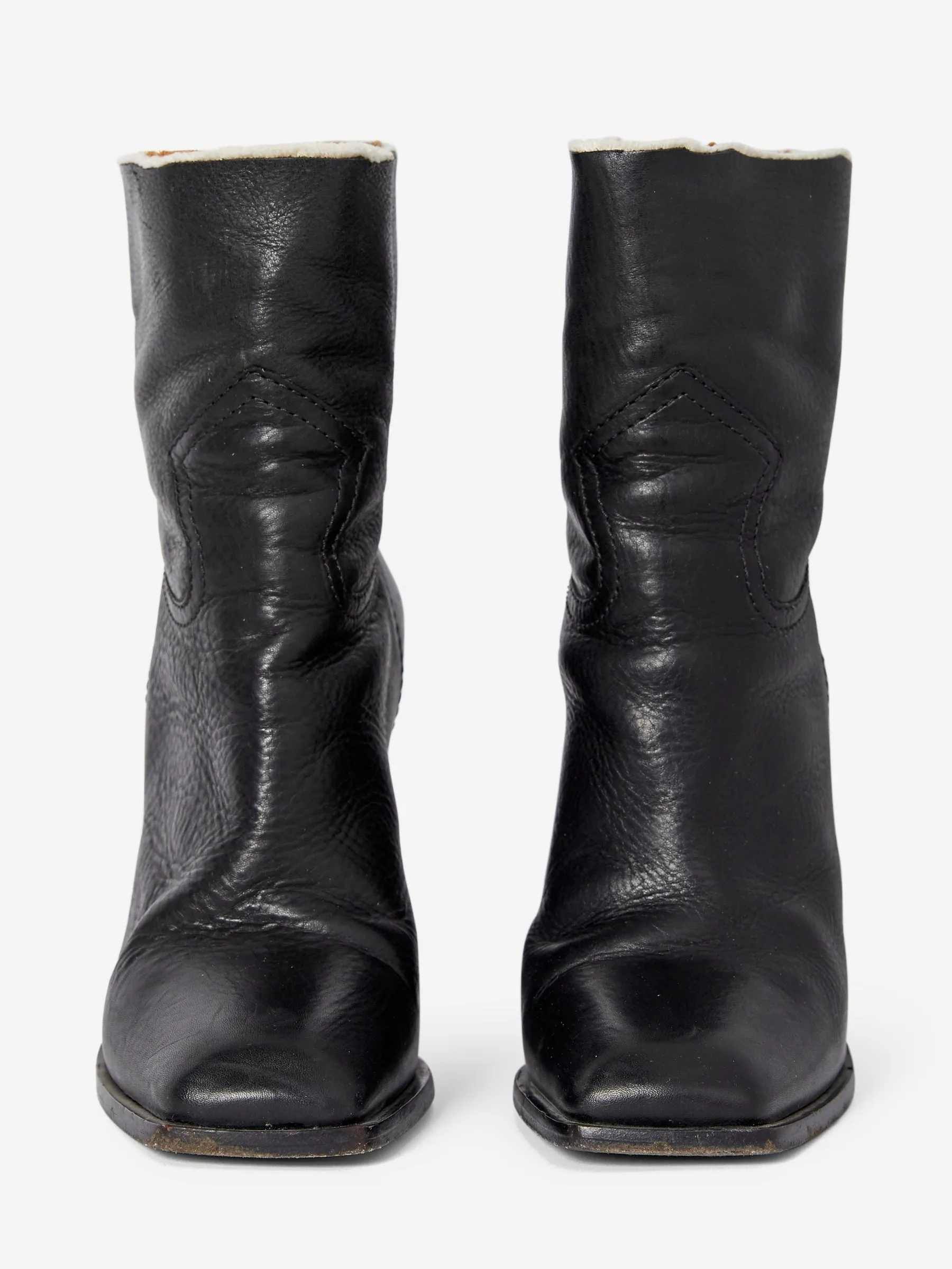 SAINT LAURENT LEATHER CANVAS ANKLE BOOTS