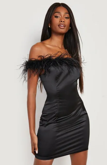 Satin Feather Mini Dress